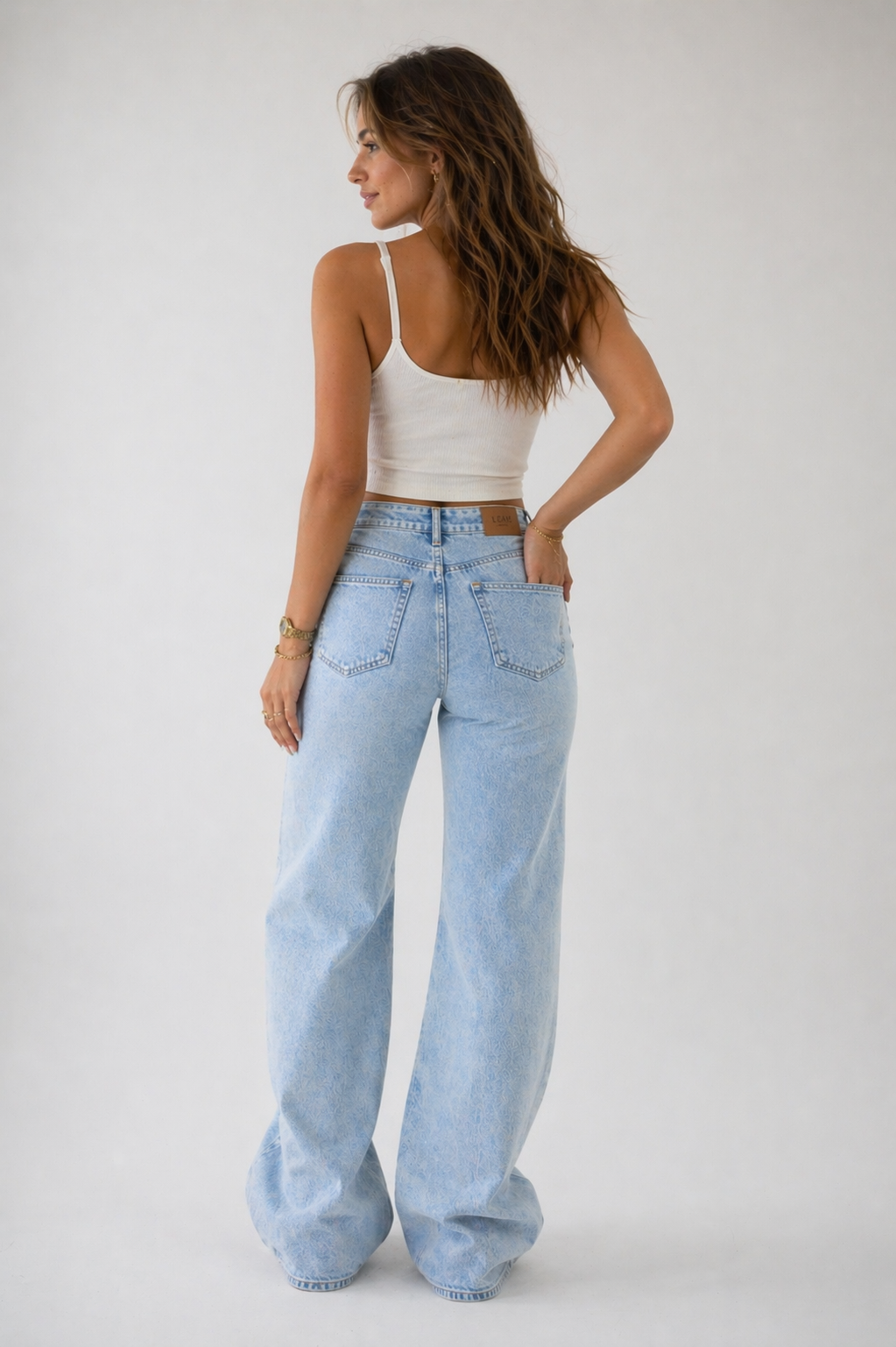 Loose fit jeans med bindebånd - Høj model